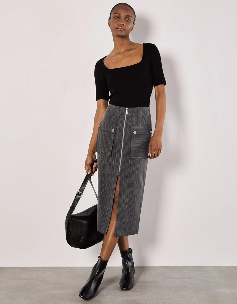 Pinstripe Cargo Midi Skirt