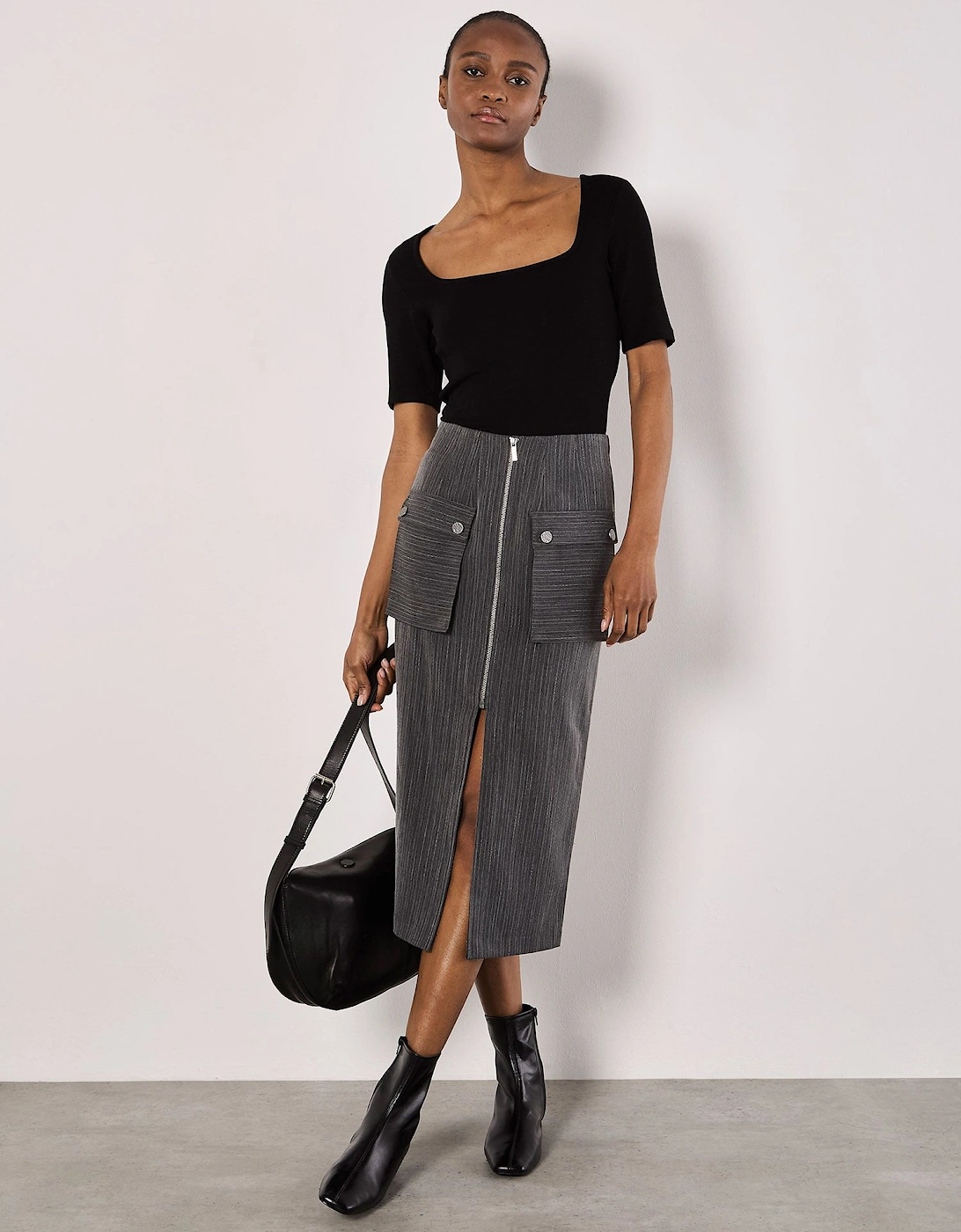 Pinstripe Cargo Midi Skirt, 2 of 1