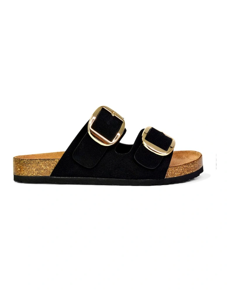 'Dolly' Slip On Slider Double Buckle Flat Sandals