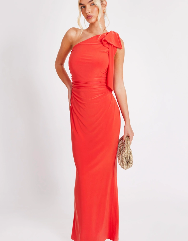 Orange Bow Shoulder Maxi Dress
