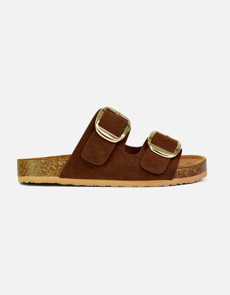 'Dolly' Slip On Slider Double Buckle Flat Sandals