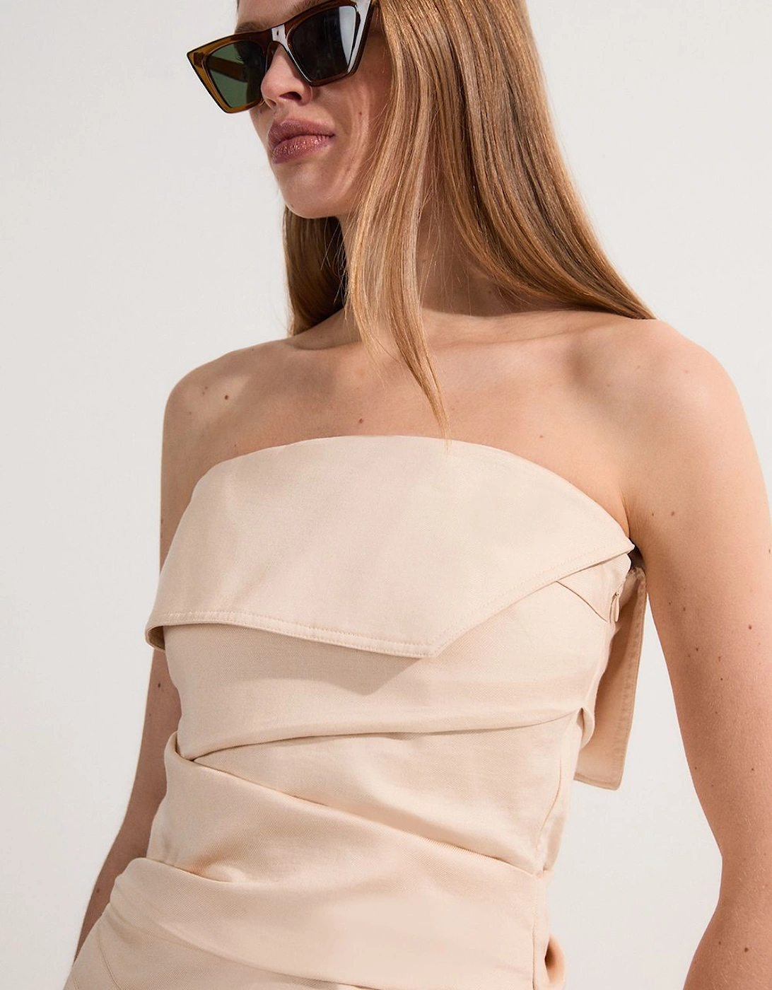 Premium Linen Structured Pleated Tailored Bandeau Top, 2 of 1