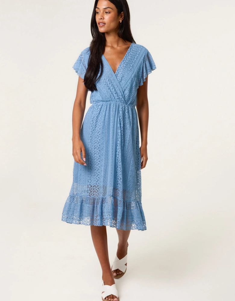 Blue Lace Wrap Front Dress