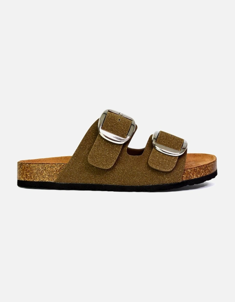 'Dolly' Slip On Slider Double Buckle Flat Sandals