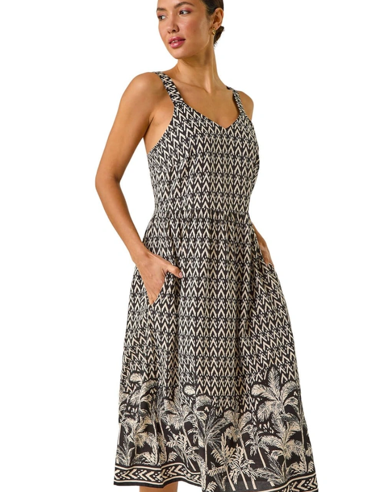 Palm Border Print Midi Sundress