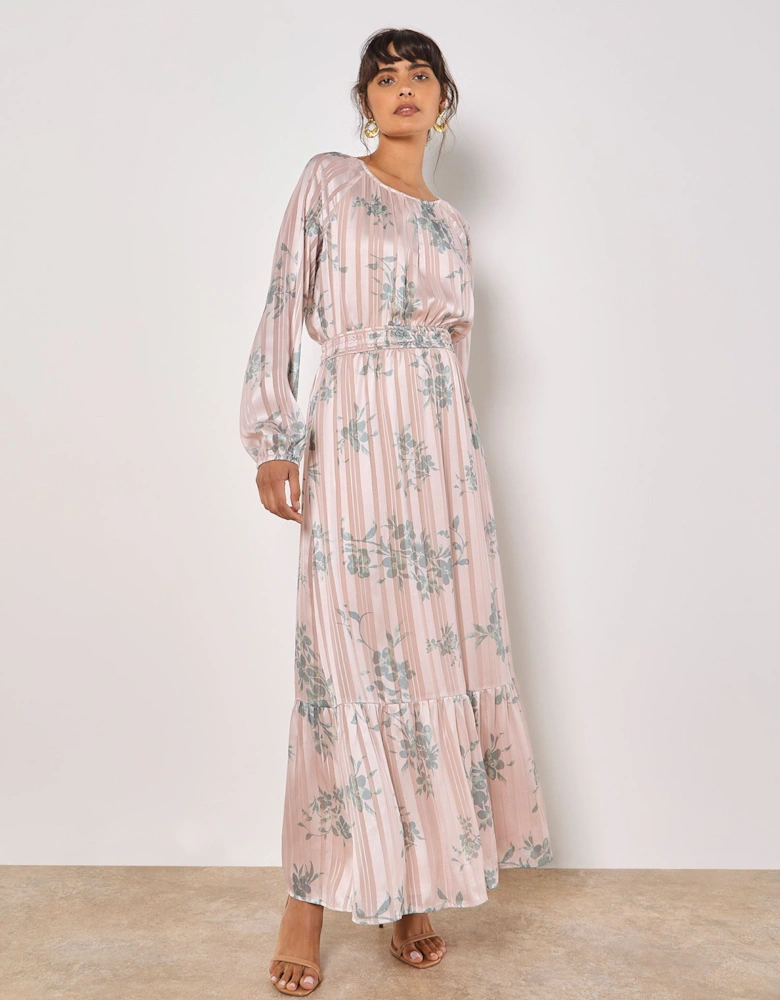 Silhouette Floral Satin Shimmer Maxi Dress