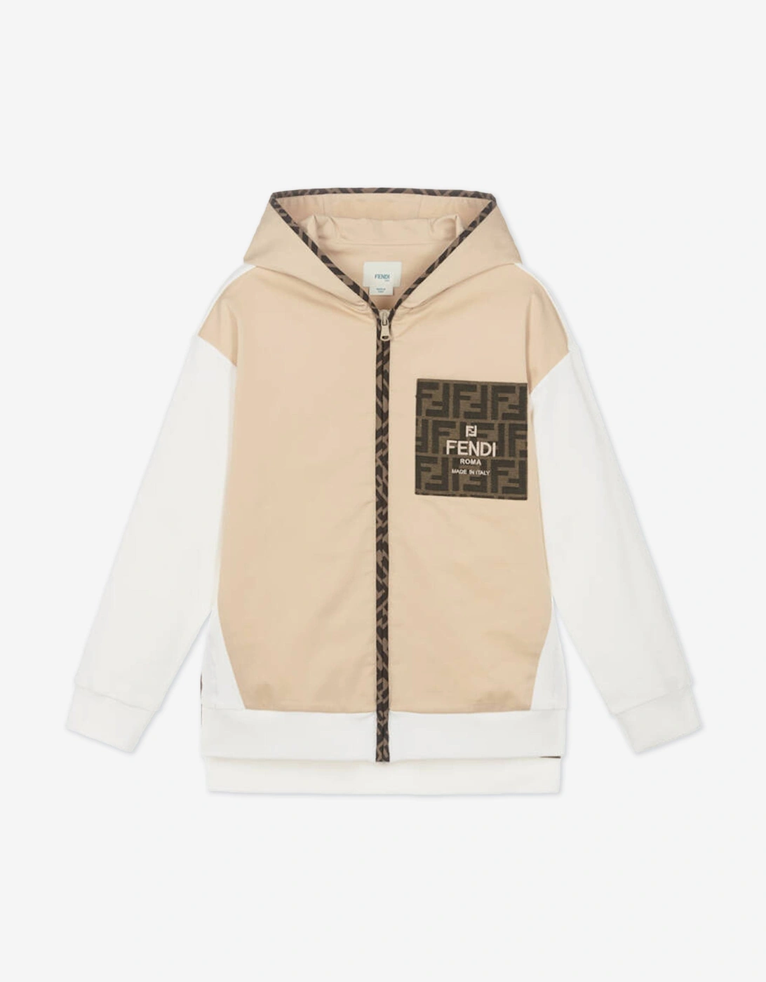 Fendi Boys Cream 'S Stretch Gabardine Zip Up Top In Beige - : 7 Years Size 7 Yrs Kids