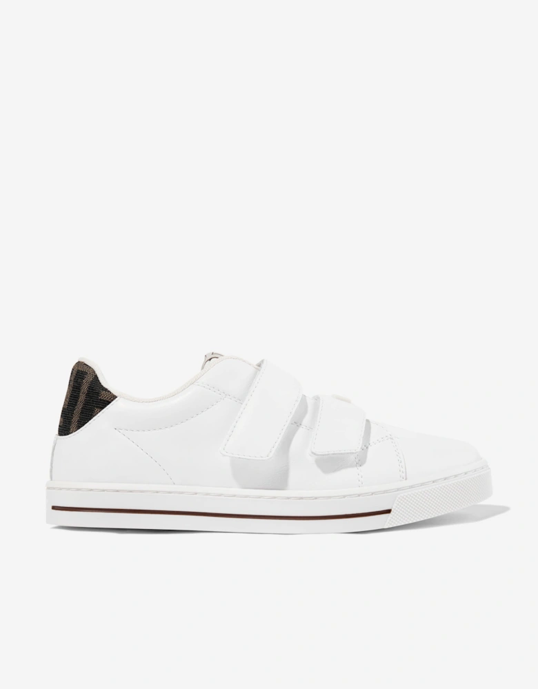 Kids Leather Velcro Strap Trainers in White