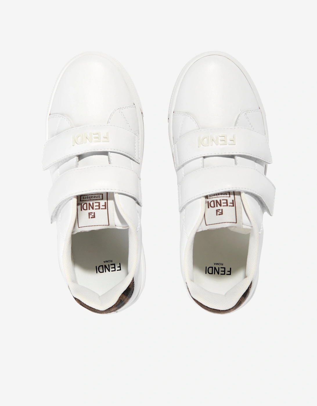 Kids Leather Velcro Strap Trainers in White