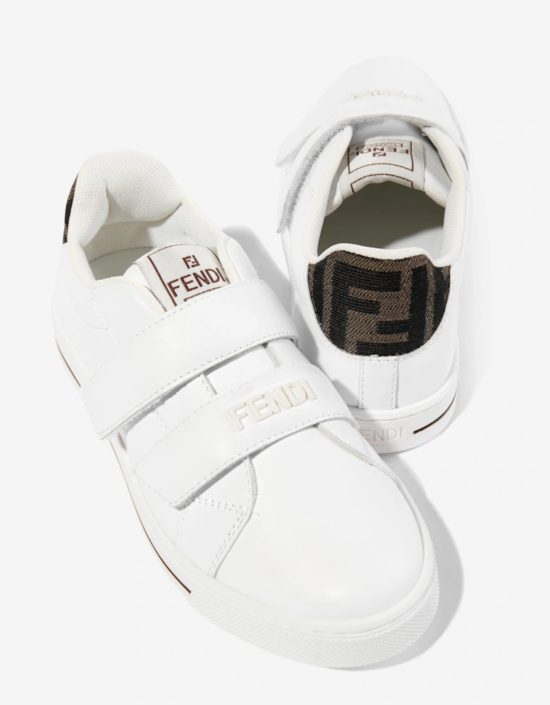 Kids Leather Velcro Strap Trainers in White