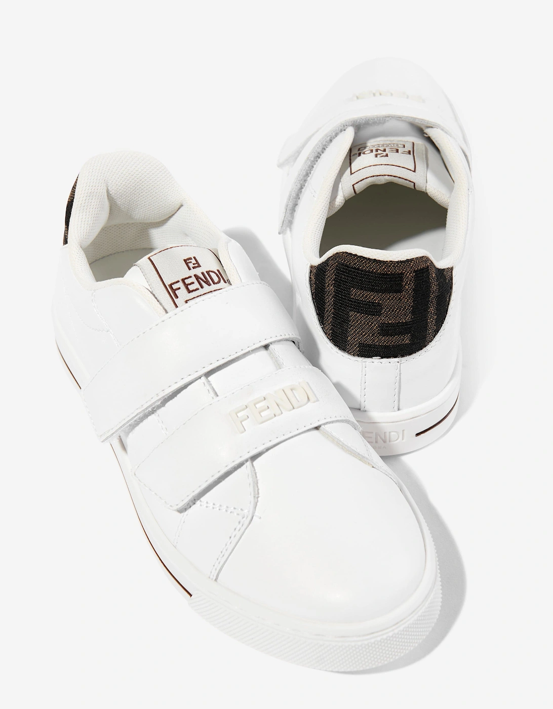 Kids Leather Velcro Strap Trainers in White
