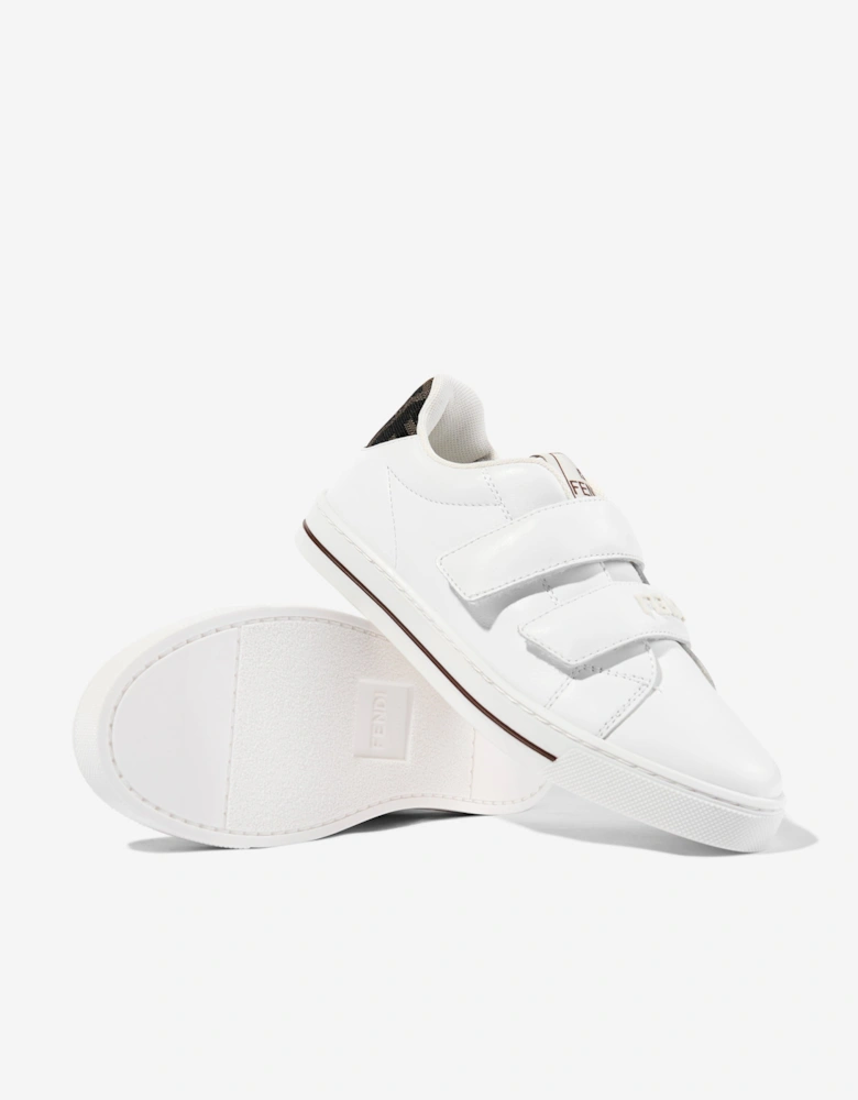 Kids Leather Velcro Strap Trainers in White
