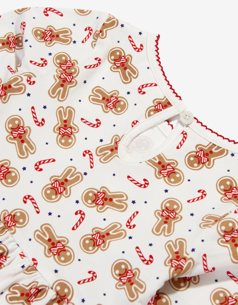 Girls Gingerbread Jersey Dress in White