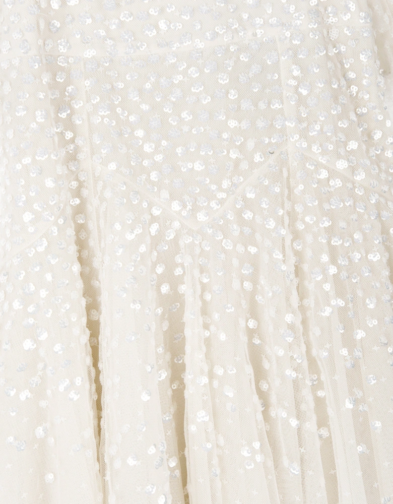 Girls Dappled Sequin Short Cape Dress in Ivory