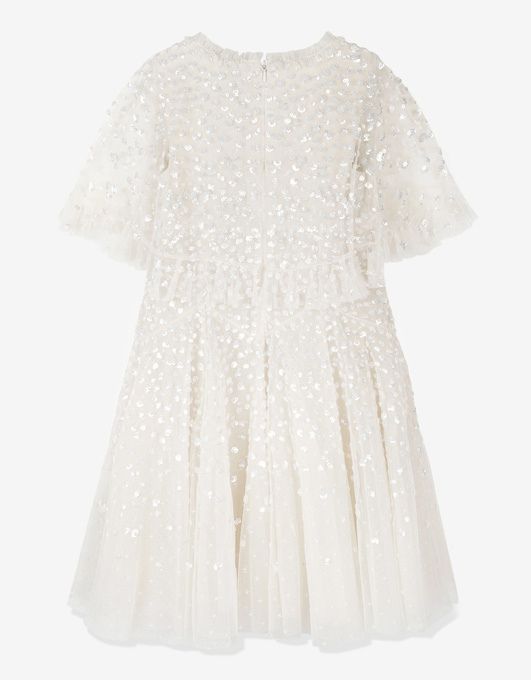 Girls Dappled Sequin Short Cape Dress in Ivory