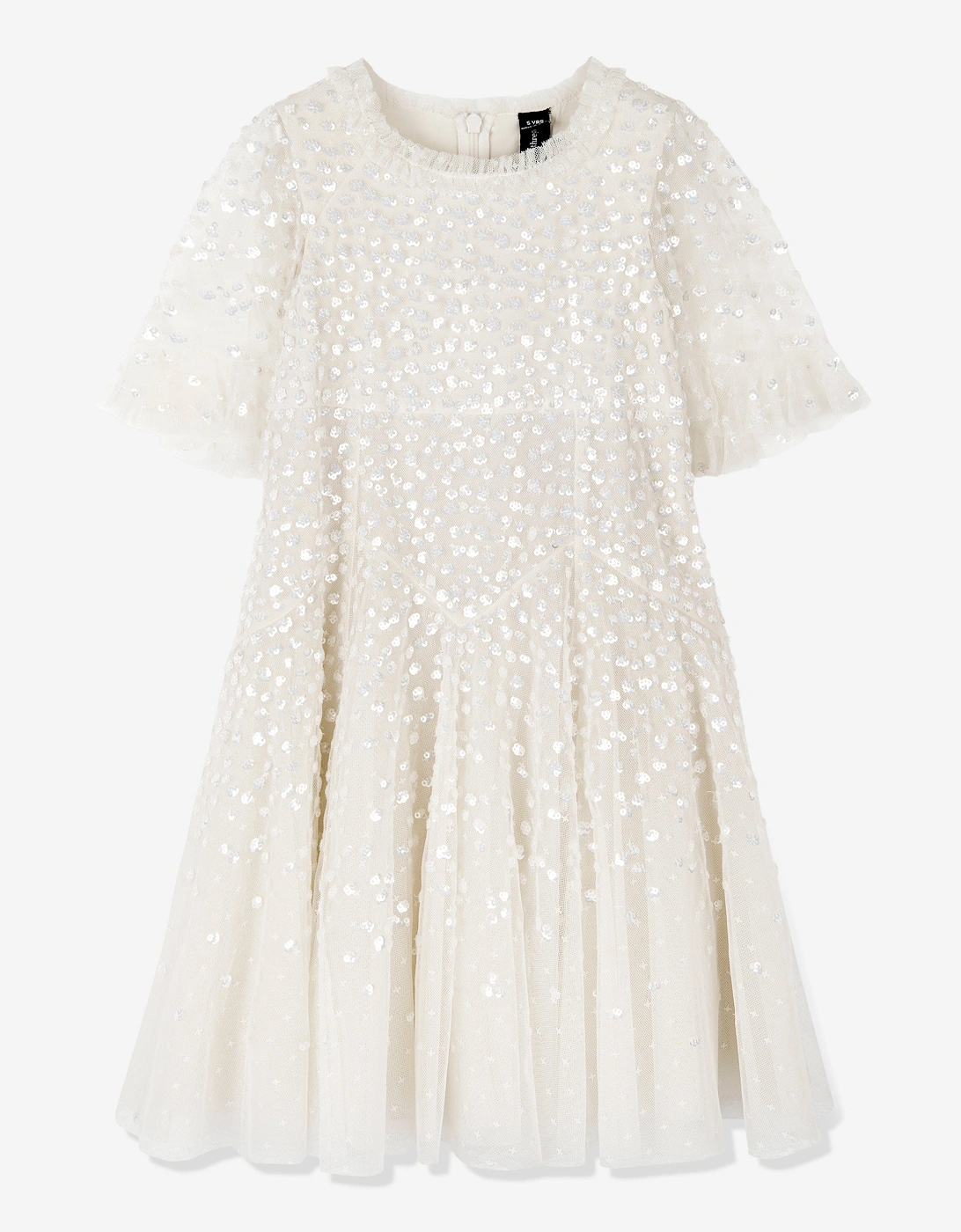 Girls Dappled Sequin Short Cape Dress in Ivory, 5 of 4