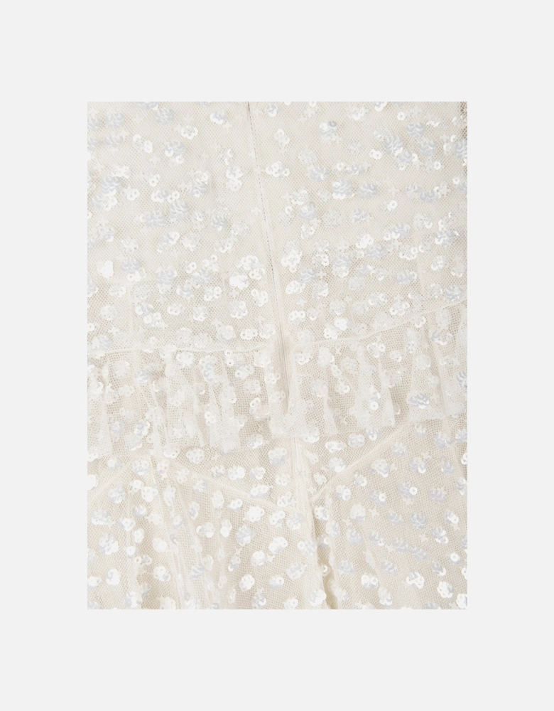 Girls Dappled Sequin Short Cape Dress in Ivory