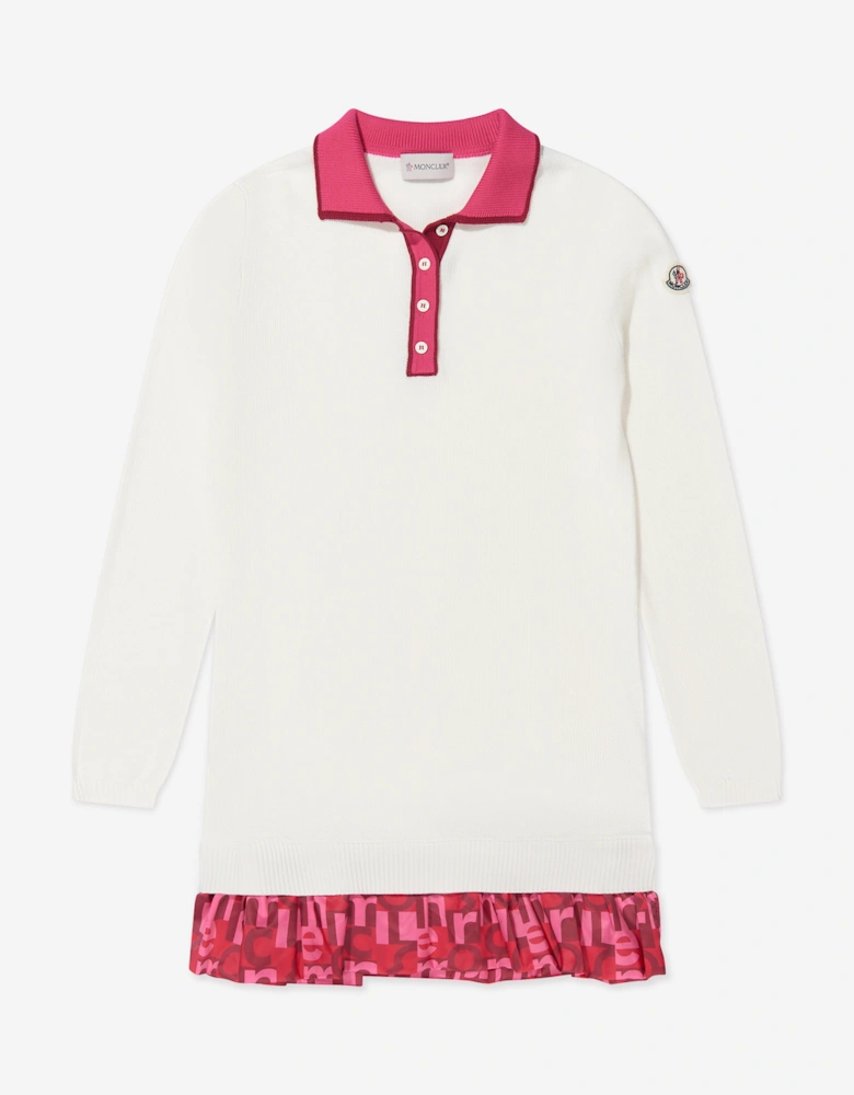 Enfant Girls Long Sleeve Polo Dress in White