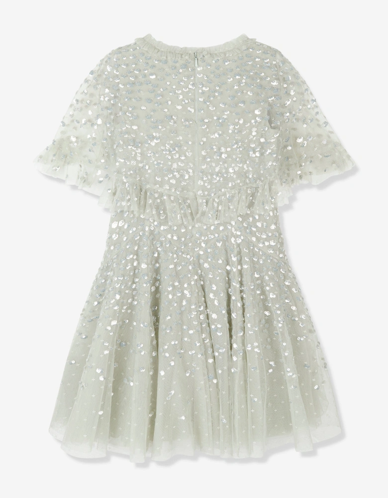 Girls Dappled Sequin Short Cape Dress in Green