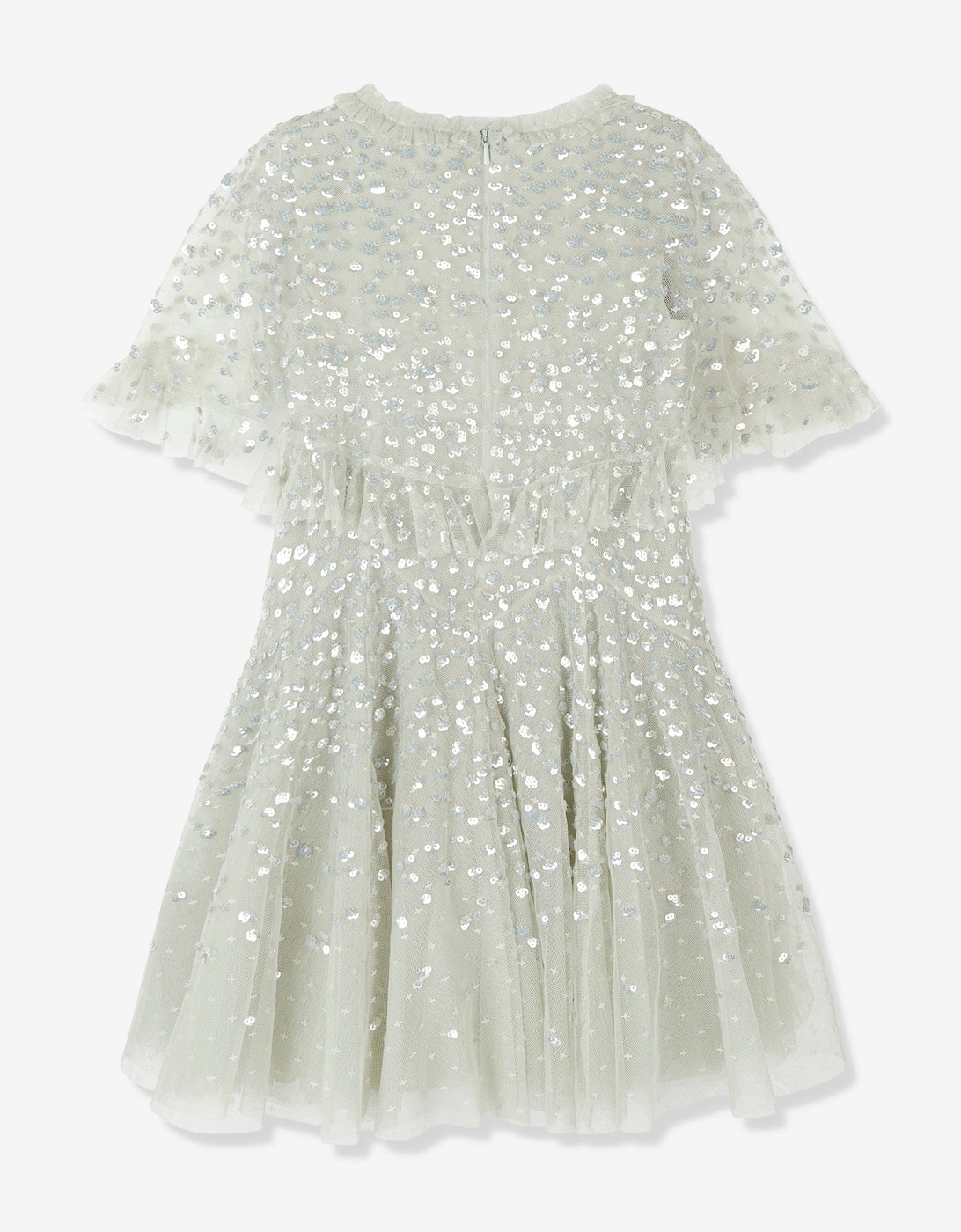 Girls Dappled Sequin Short Cape Dress in Green