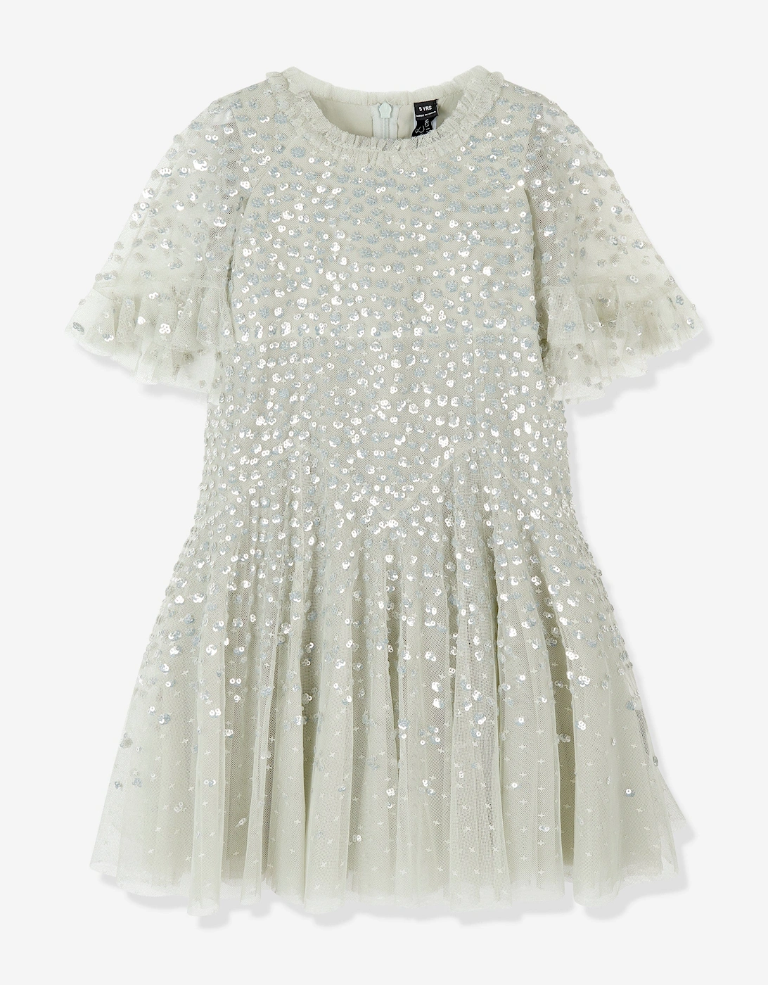 Girls Dappled Sequin Short Cape Dress in Green, 5 of 4