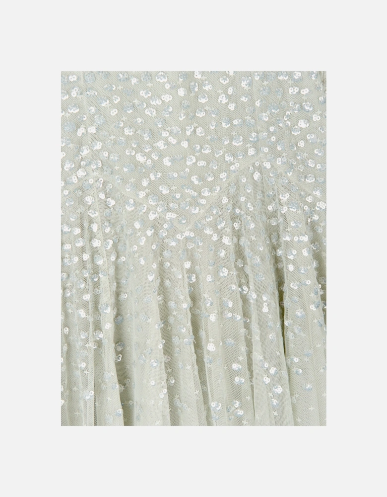 Girls Dappled Sequin Short Cape Dress in Green