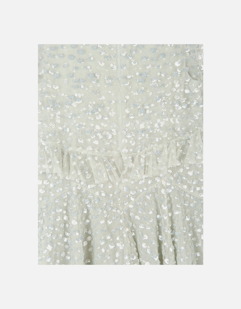 Girls Dappled Sequin Short Cape Dress in Green