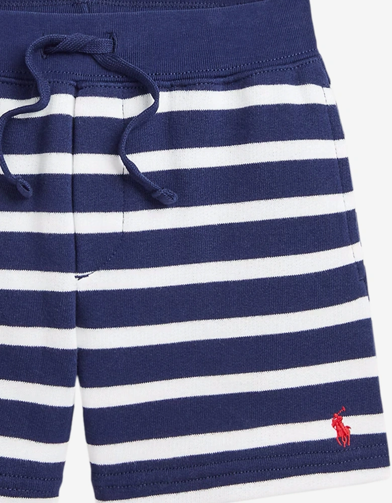 Boys Striped Logo Shorts in Navy