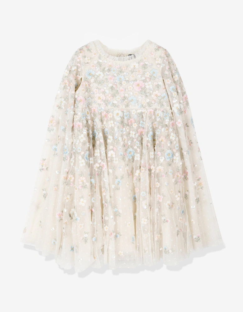 Girls Dahlia Ditsy Cape Dress in Ivory
