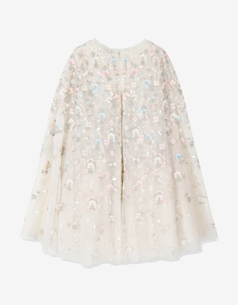 Girls Dahlia Ditsy Cape Dress in Ivory