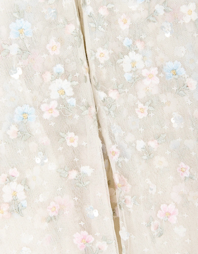 Girls Dahlia Ditsy Cape Dress in Ivory