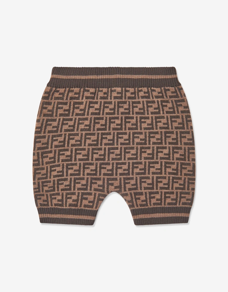 Baby Wool Knit FF Logo Shorts in Brown