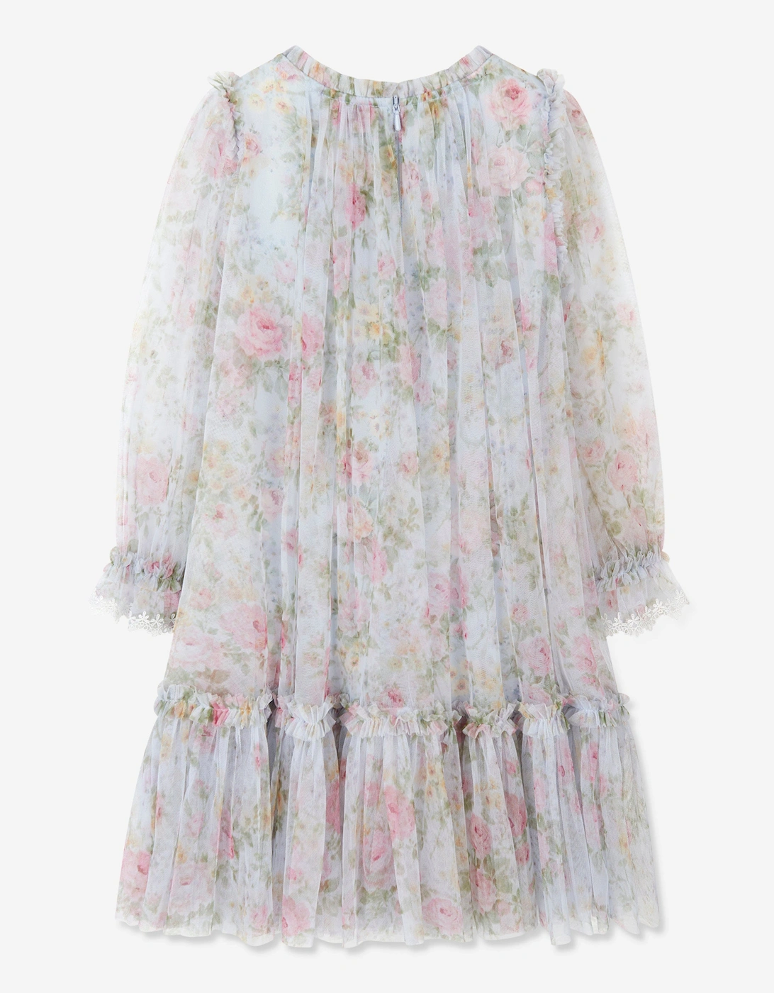 Girls Pompadour Garden Long Sleeve Dress in Blue