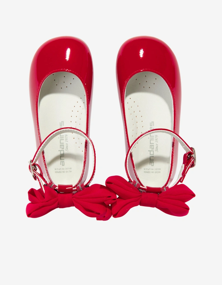 Girls Patent Leather Bow Shoes in Red