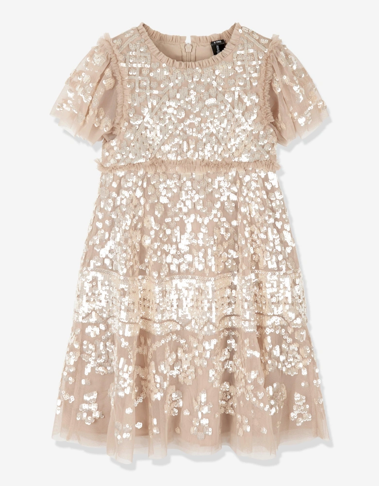 Girls Aurora Dress in Beige