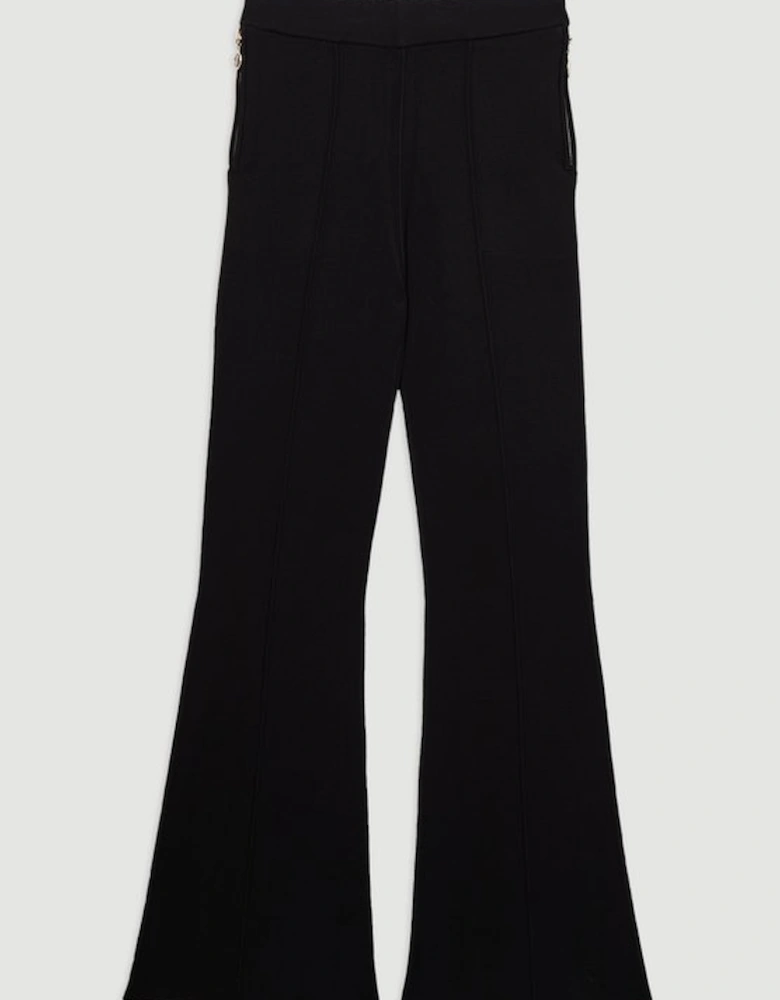 Milano Knit Pocket And Zip Kick Flare Knitted Trousers With Seam Detail