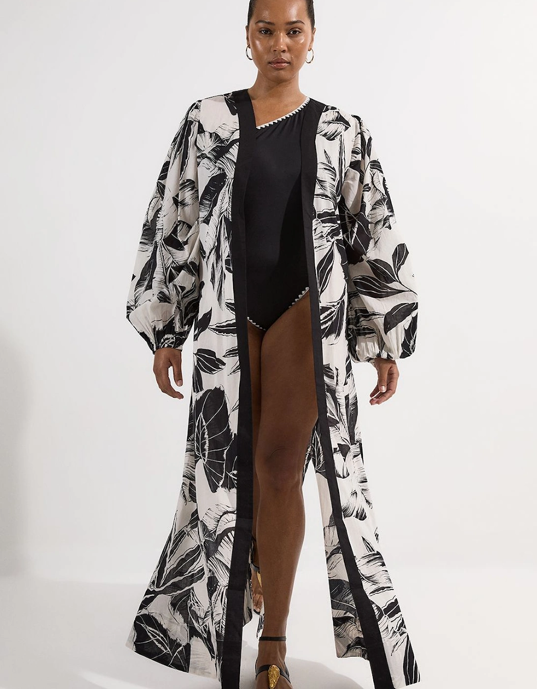 Plus Size Palm Border Print Cotton Voile Maxi Beach Dress, 2 of 1