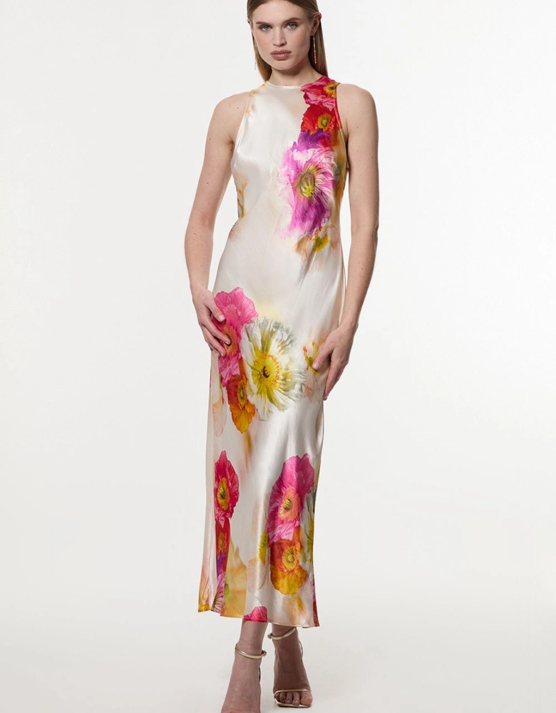 Floral Satin Woven Column Maxi Dress