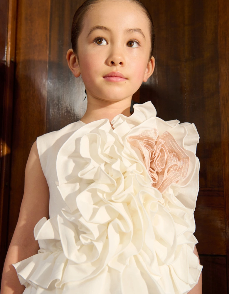 Girls Adage Ruffle Flower Dress in White