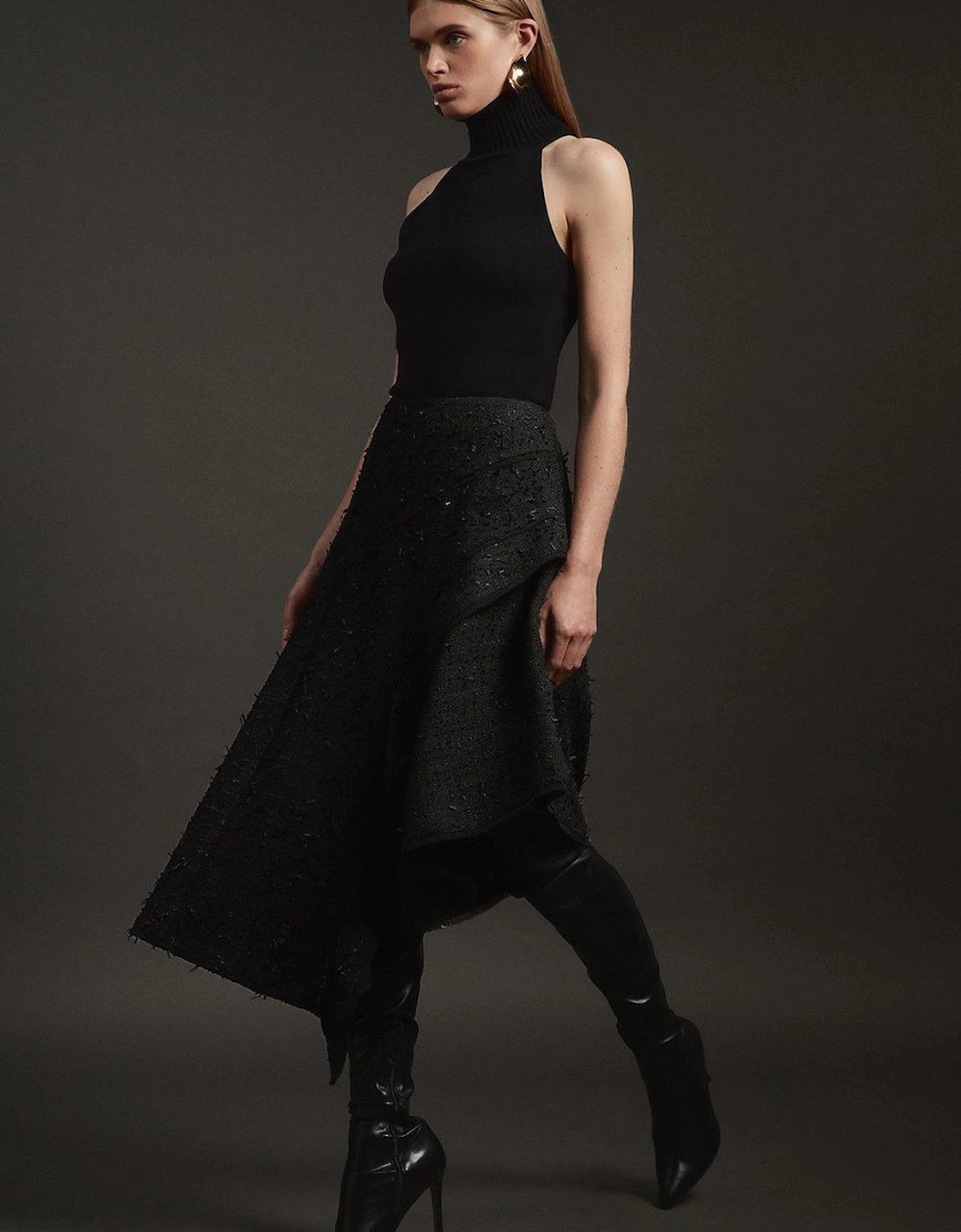 Metallic Boucle Tailored Ruffle Asymmetric Midaxi Skirt, 2 of 1