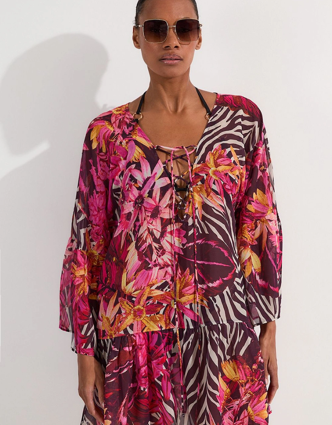 Beach Tropical Georgette Beach Kimono Dress, 2 of 1