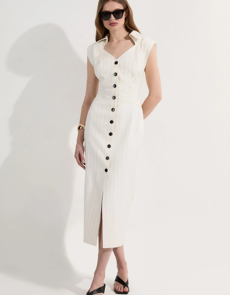 Pinstripe Corseted Tailored Pencil Midi Dress