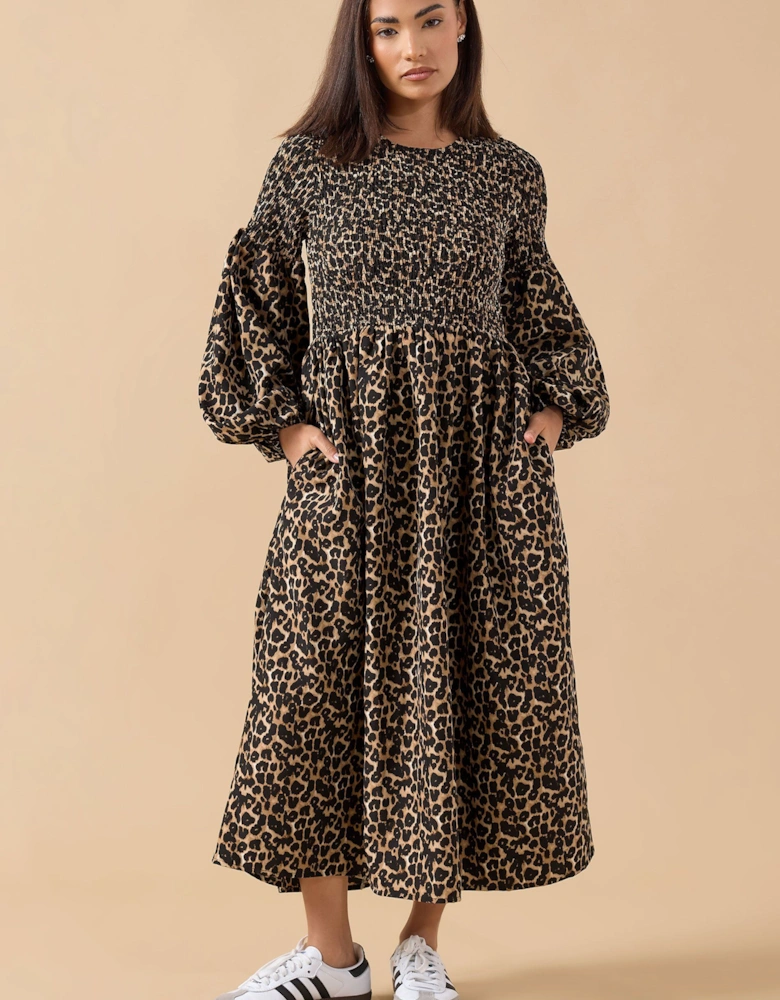 Petite Animal Shirred Maxi Dress