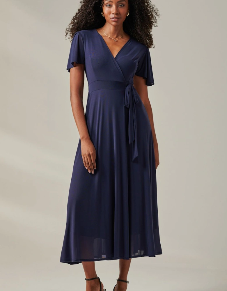Plain Angel Sleeve Wrapped Maxi Dress