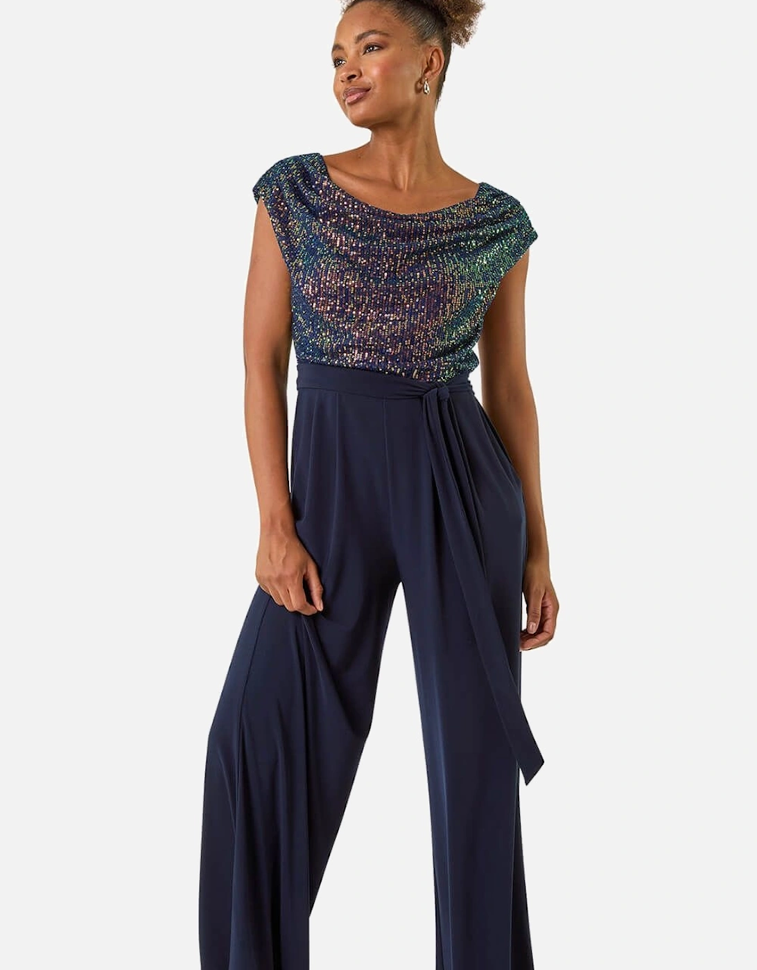 Sequin Bodice Cowl Neck Jumpsuit, 2 of 1