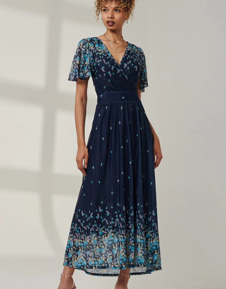 Mirrored Mesh Angel Sleeve Maxi Dress