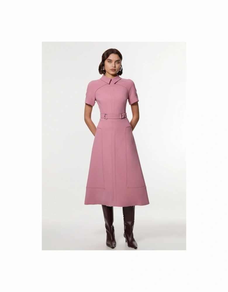 Petite Compact Stretch Tab Detail Full Skirted Midi Dress