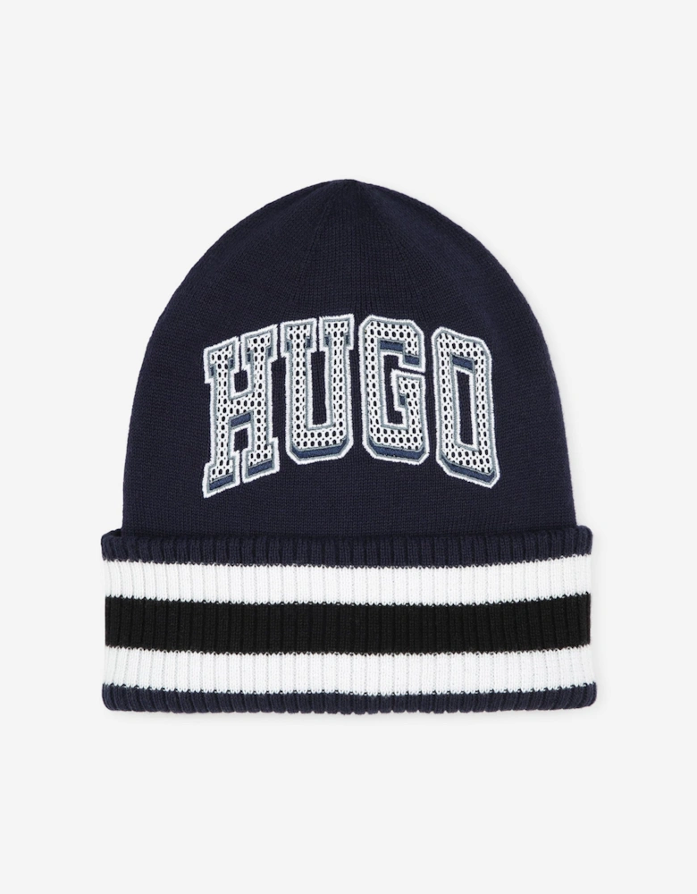 Hugo Boys Logo Beanie Hat in Blue