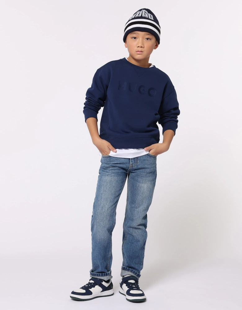 Hugo Boys Logo Beanie Hat in Blue