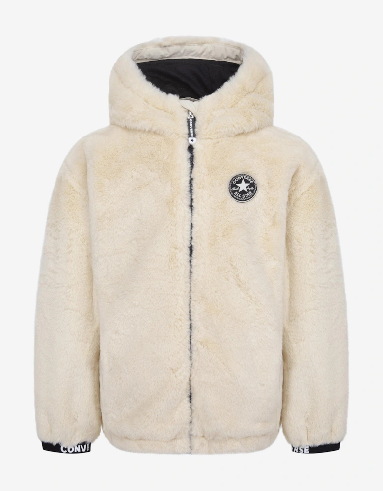 Girls Faux Fur Jacket in Ivory